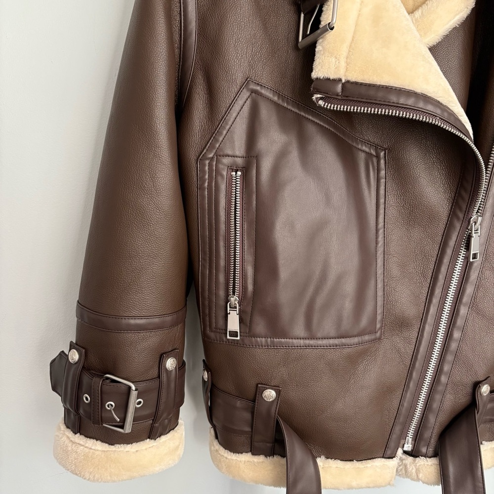 Rebecca Minkoff Brown Bomber Jacket with Cream Accents - Picture 14 of 15